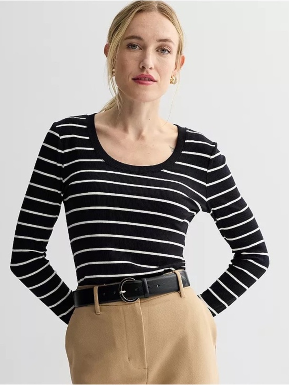 Nine West XL long sleeve scoopneck rib shirt NWT